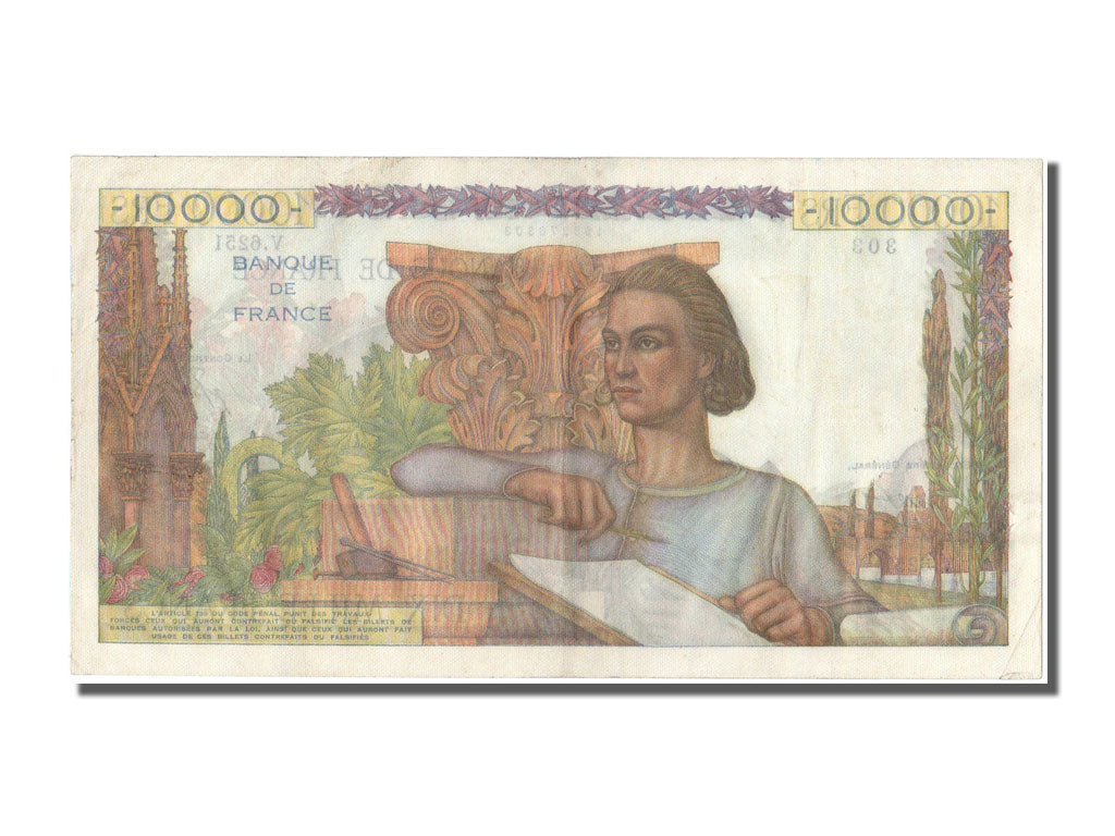 France, 10,000 Francs, 10 000 F 1945-1956 ''Génie Français'', 1954, KM #132d, 19