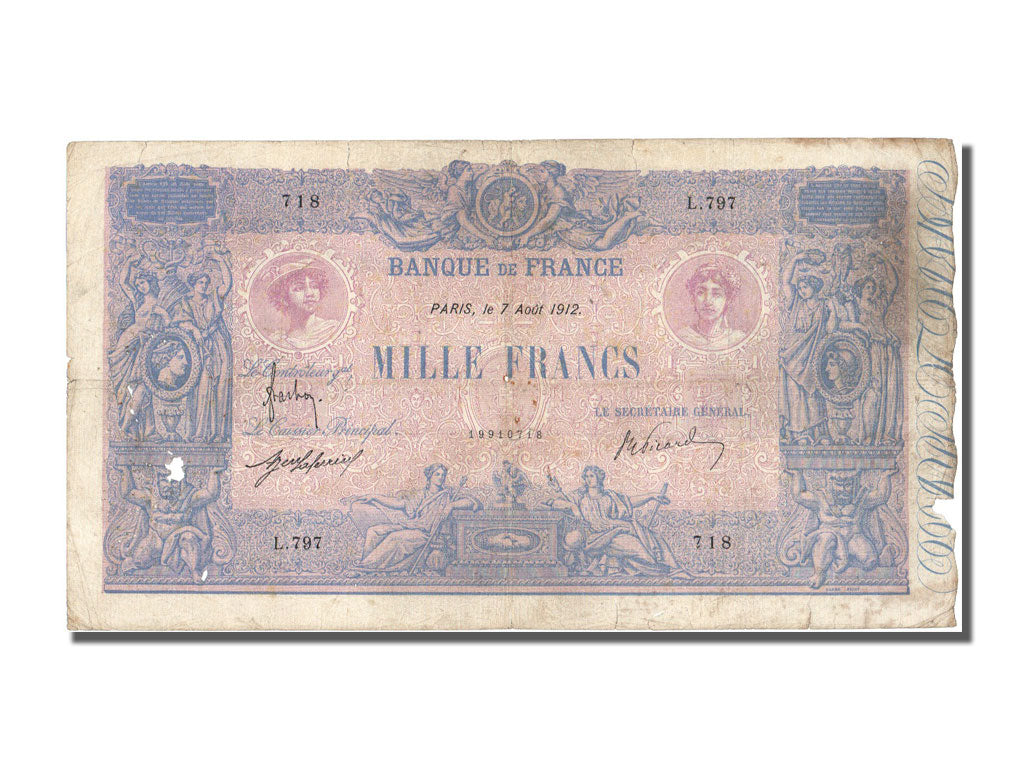 Billet, France, 1000 Francs, 1 000 F 1889-1926 ''Bleu et Rose'', 1912