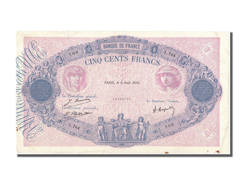 France, 500 Francs, 500 F 1888-1940 ''Bleu et Rose'', 1924, KM #66j,...