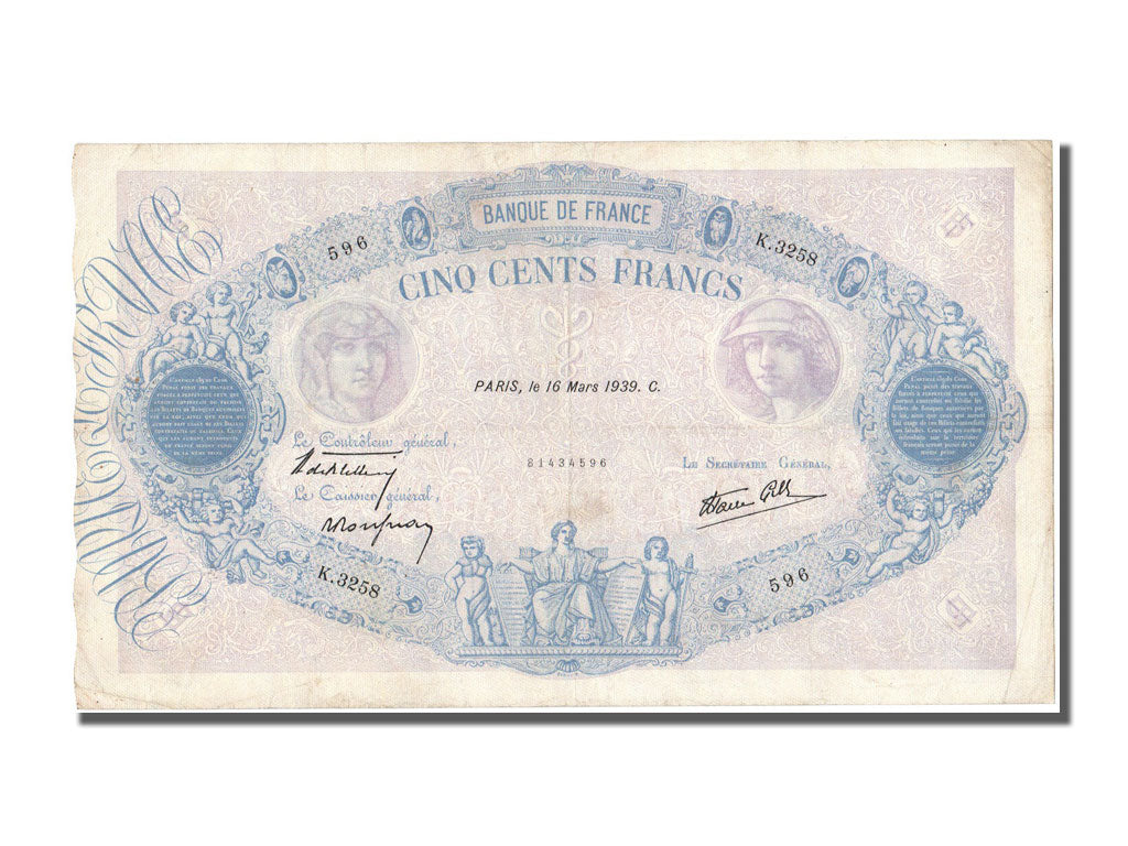 France, 500 Francs, 500 F 1888-1940 ''Bleu et Rose'', 1939, KM #88c,...