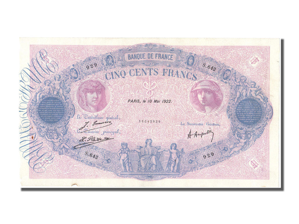 France, 500 Francs, 500 F 1888-1940 ''Bleu et Rose'', 1922, KM #66j,...
