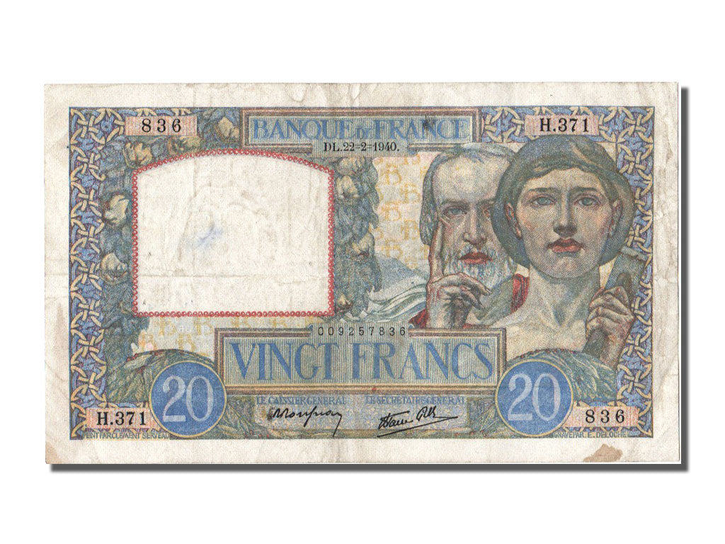 France, 20 Francs, 20 F 1939-1942 ''Science et Travail'', 1940, KM #92a,...