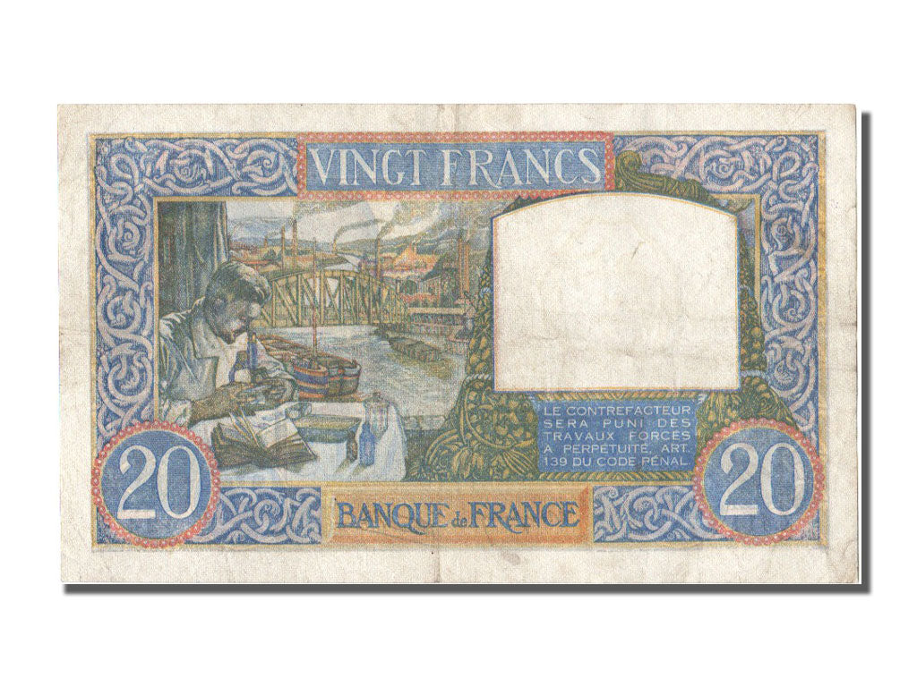 Banknote, France, 20 Francs, 20 F 1939-1942 ''Science et Travail'', 1940