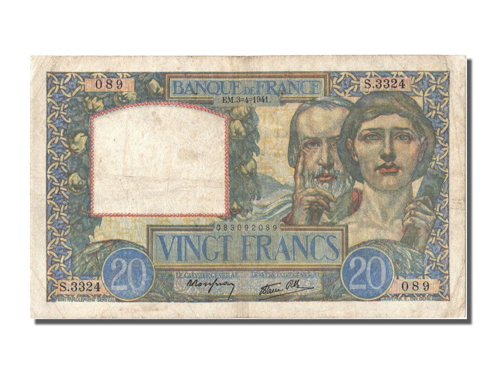 Banknote, France, 20 Francs, 20 F 1939-1942 ''Science et Travail'', 1941