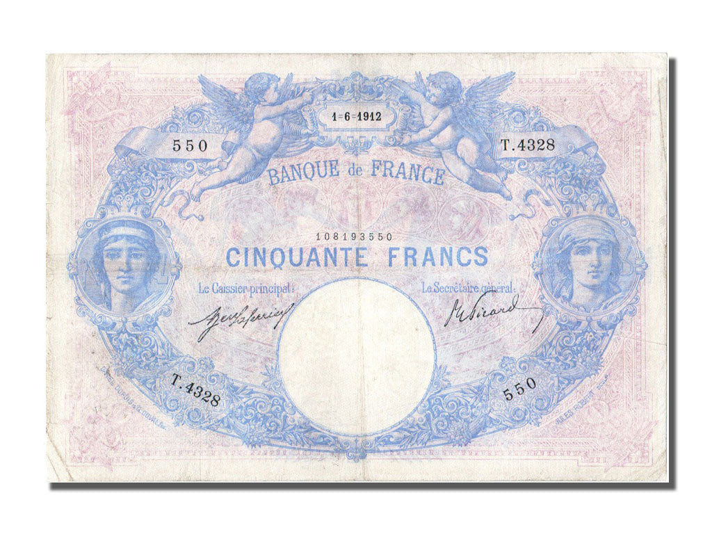 France, 50 Francs, 50 F 1889-1927 ''Bleu et Rose'', 1912, KM #64e, 1912-06-01,..