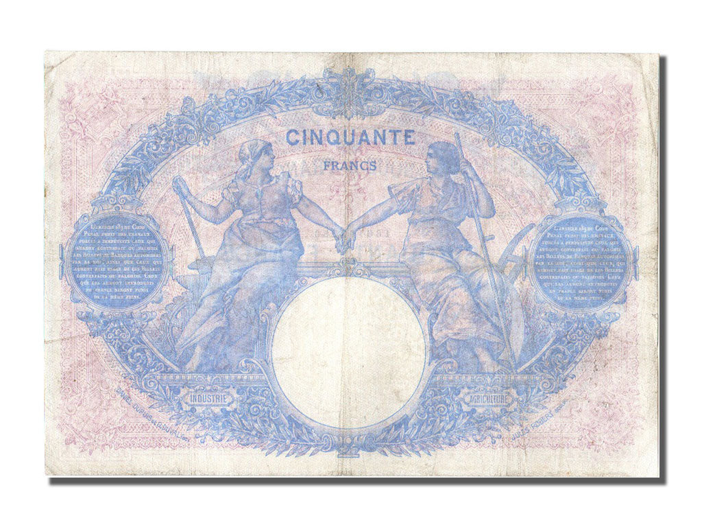 France, 50 Francs, 50 F 1889-1927 ''Bleu et Rose'', 1912, KM #64e, 1912-06-01,..