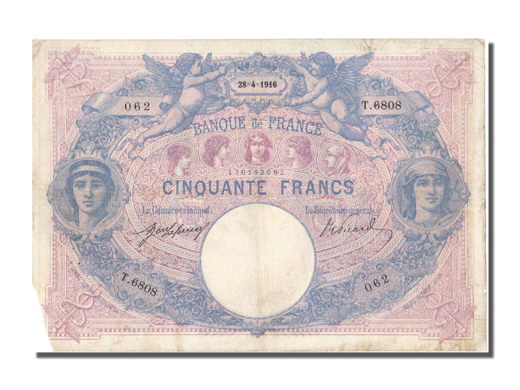 Banconote, Francia, 50 Francs, 500 F 1888-1940 ''Bleu et Rose'', 1916