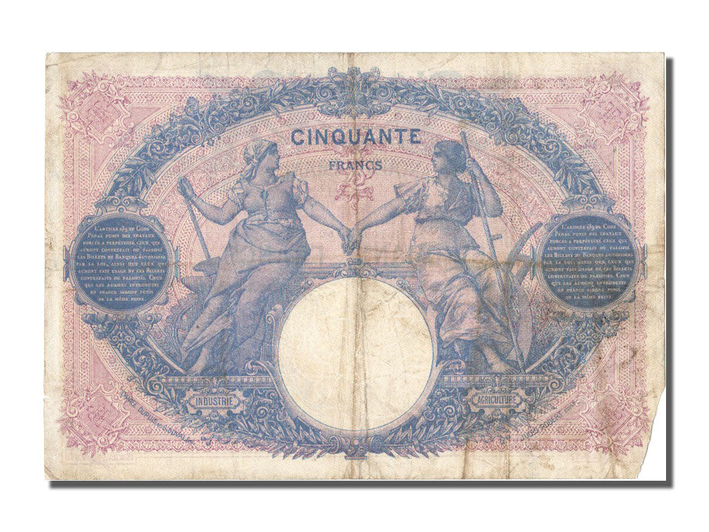 Banconote, Francia, 50 Francs, 500 F 1888-1940 ''Bleu et Rose'', 1916