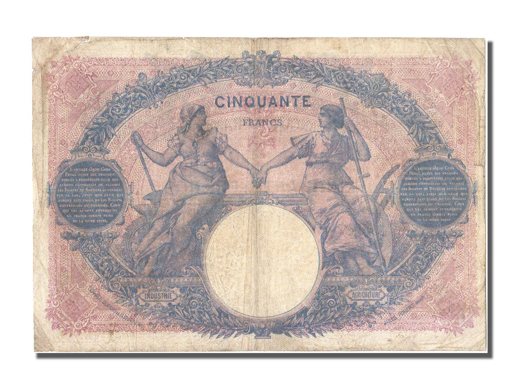 France, 50 Francs, 50 F 1889-1927 ''Bleu et Rose'', 1918, KM #64e, 1918-02-06,..