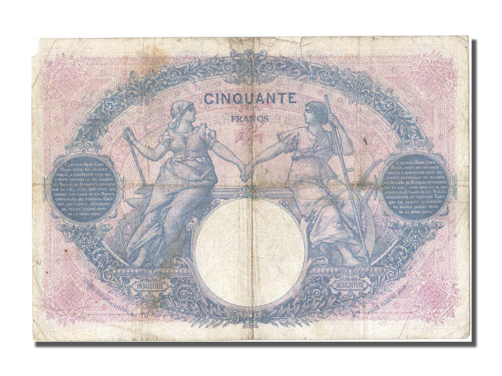 France, 50 Francs, 50 F 1889-1927 ''Bleu et Rose'', 1924, KM #64g, 1924-10-09,..