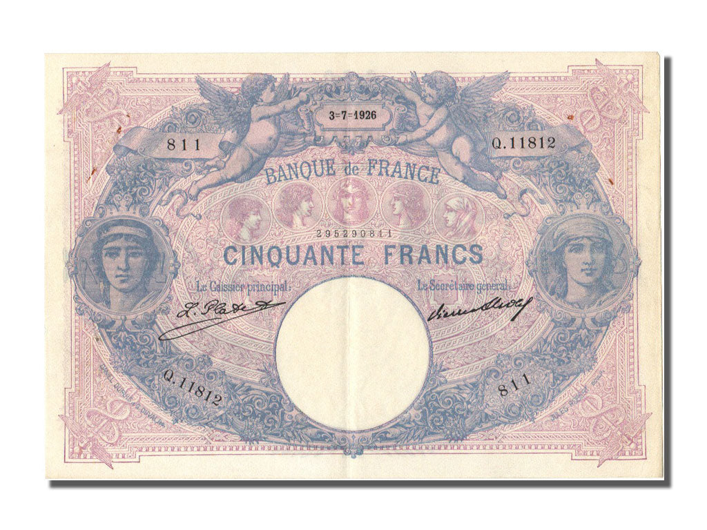 France, 50 Francs, 50 F 1889-1927 ''Bleu et Rose'', 1926, KM #64h, 1926-07-03,..