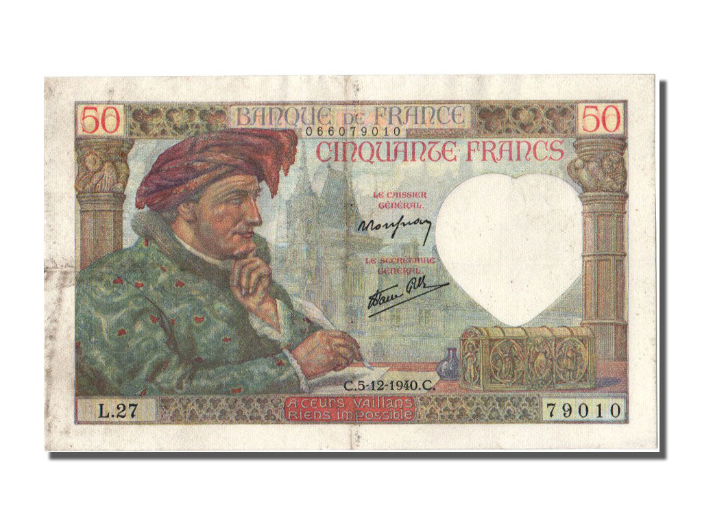 Banconote, Francia, 50 Francs, 50 F 1940-1942 ''Jacques Coeur'', 1940