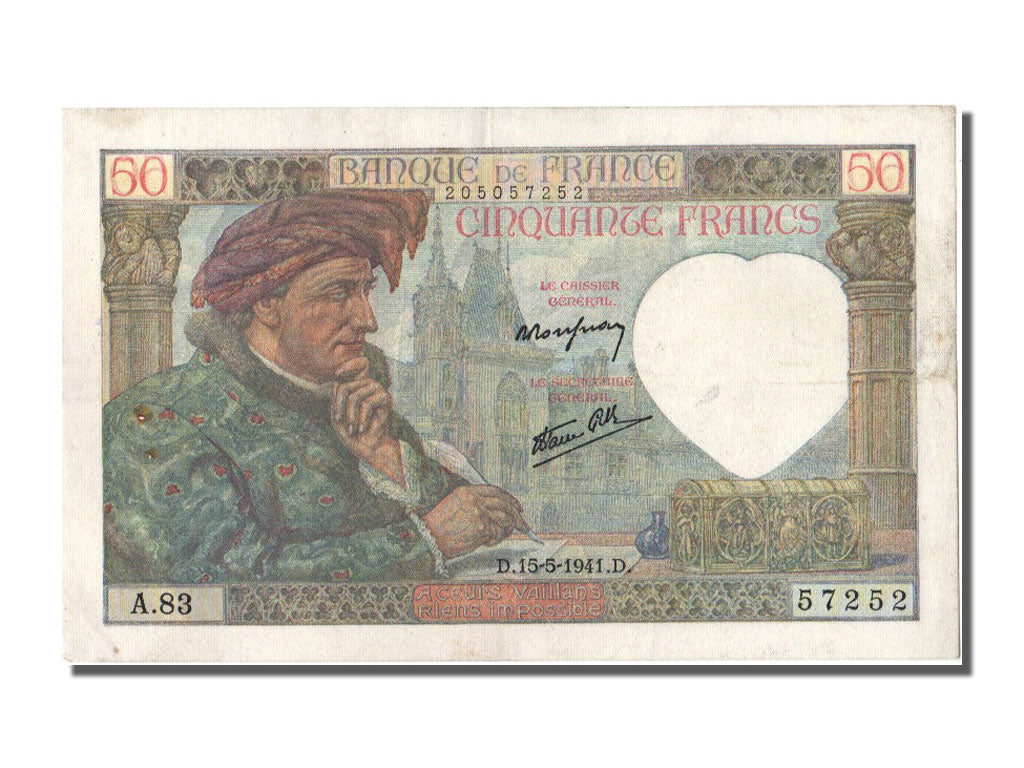 France, 50 Francs, 50 F 1940-1942 ''Jacques Coeur'', 1941, KM #93, 1941-05-15,..
