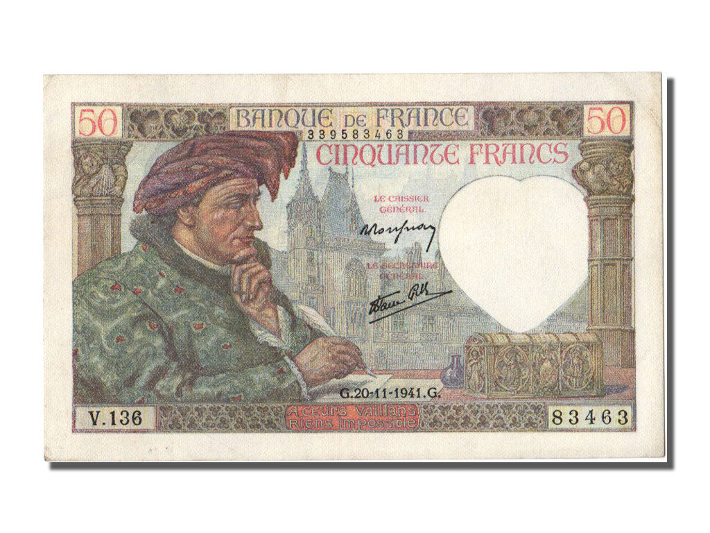 Banknote, France, 50 Francs, 50 F 1940-1942 ''Jacques Coeur'', 1941, 1941-11-20