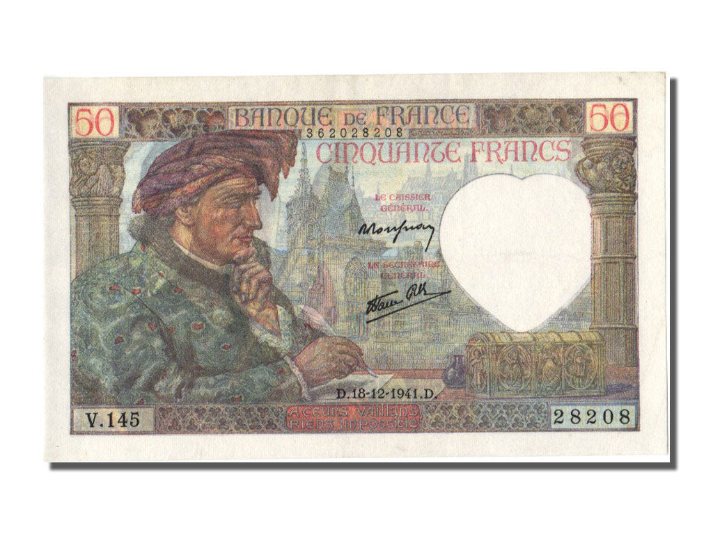 Geldschein, Frankreich, 50 Francs, 50 F 1940-1942 ''Jacques Coeur'', 1941
