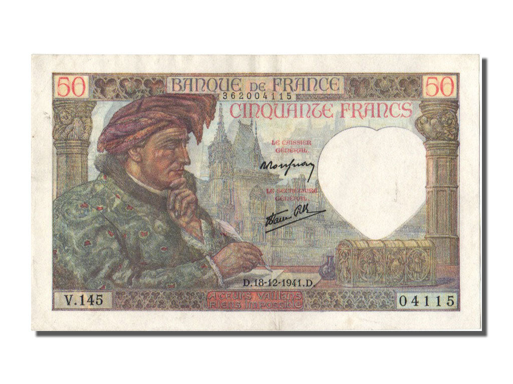 France, 50 Francs, 50 F 1940-1942 ''Jacques Coeur'', 1941, KM #93, 1941-12-18,..
