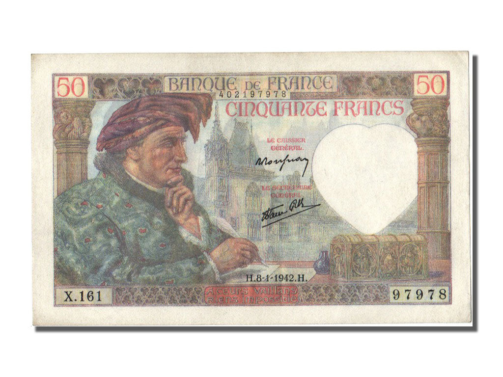 France, 50 Francs, 50 F 1940-1942 ''Jacques Coeur'', 1942, KM #93, 1942-01-08,..