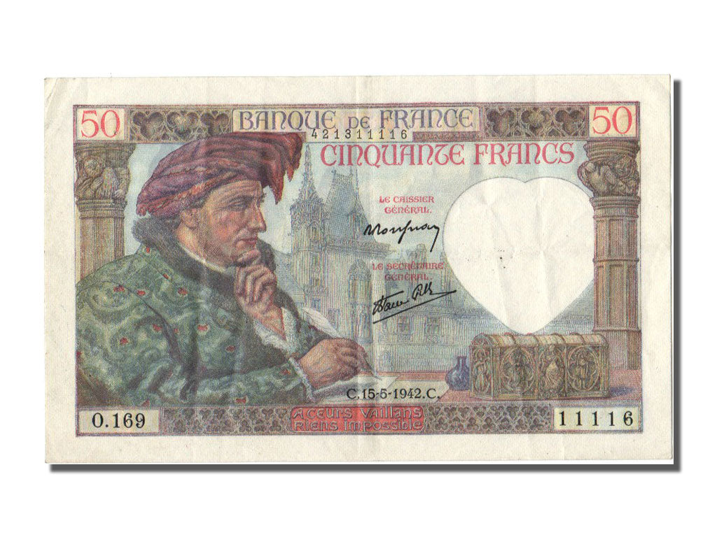 Francia, 50 Francs, 50 F 1940-1942 ''Jacques Coeur'', 1942, KM:93, 1942-05-15...