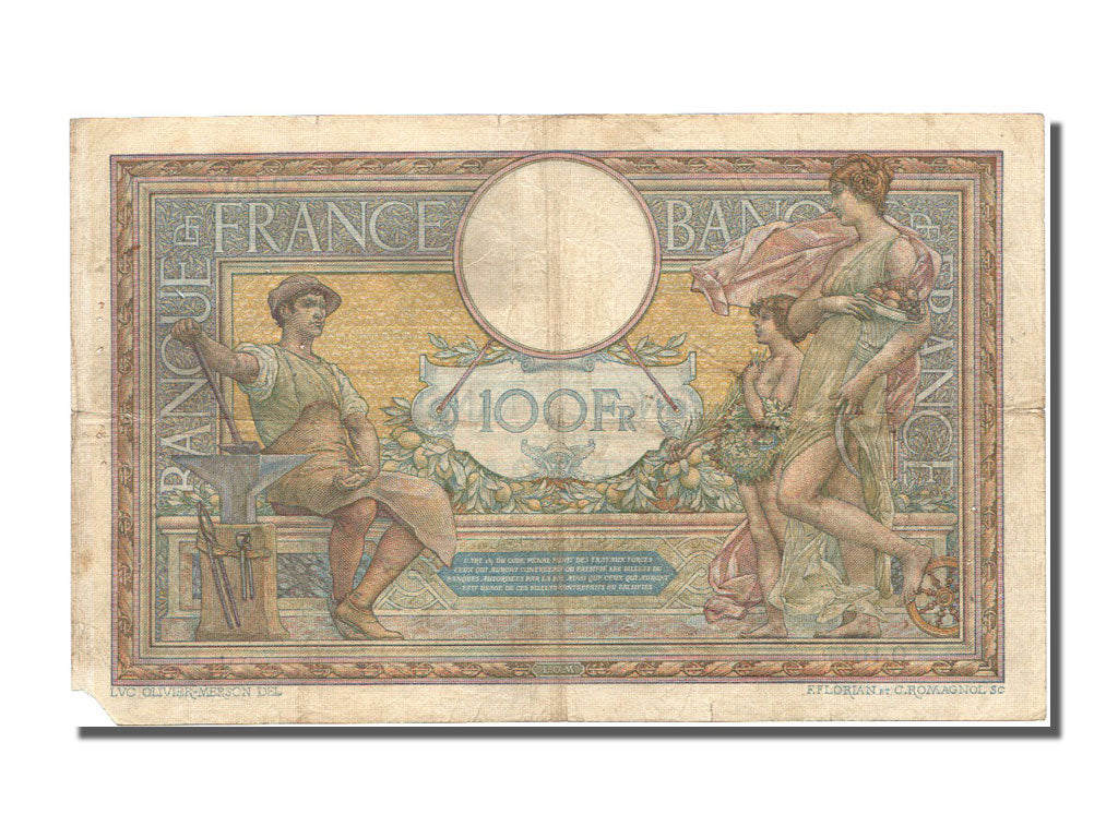 France, 100 Francs, 100 F 1908-1939 ''Luc Olivier Merson'', 1909, KM #71a,...