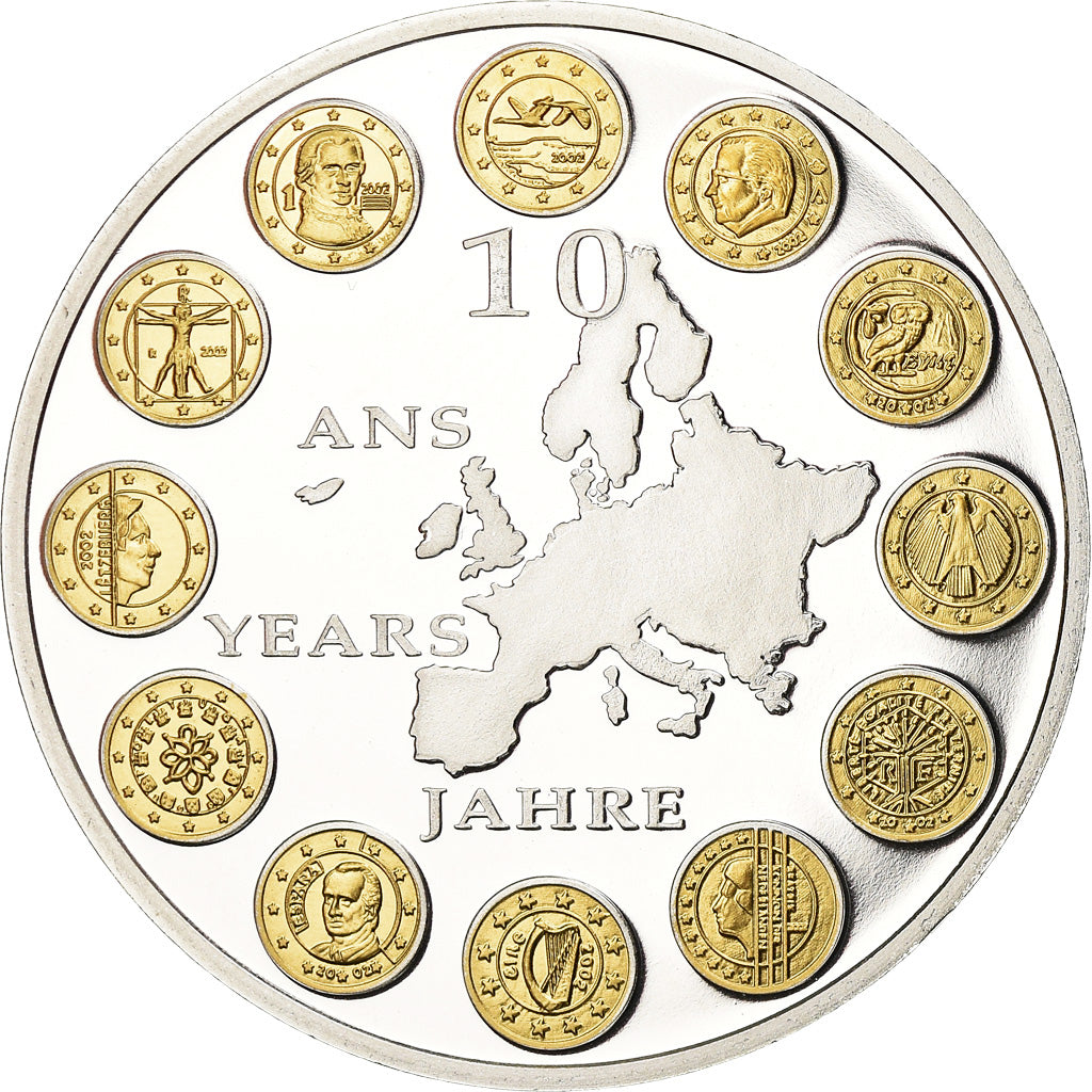 France, Médaille, 10 ans de l'Euro, Politics, Society, War, FDC, Cuivre plaqué