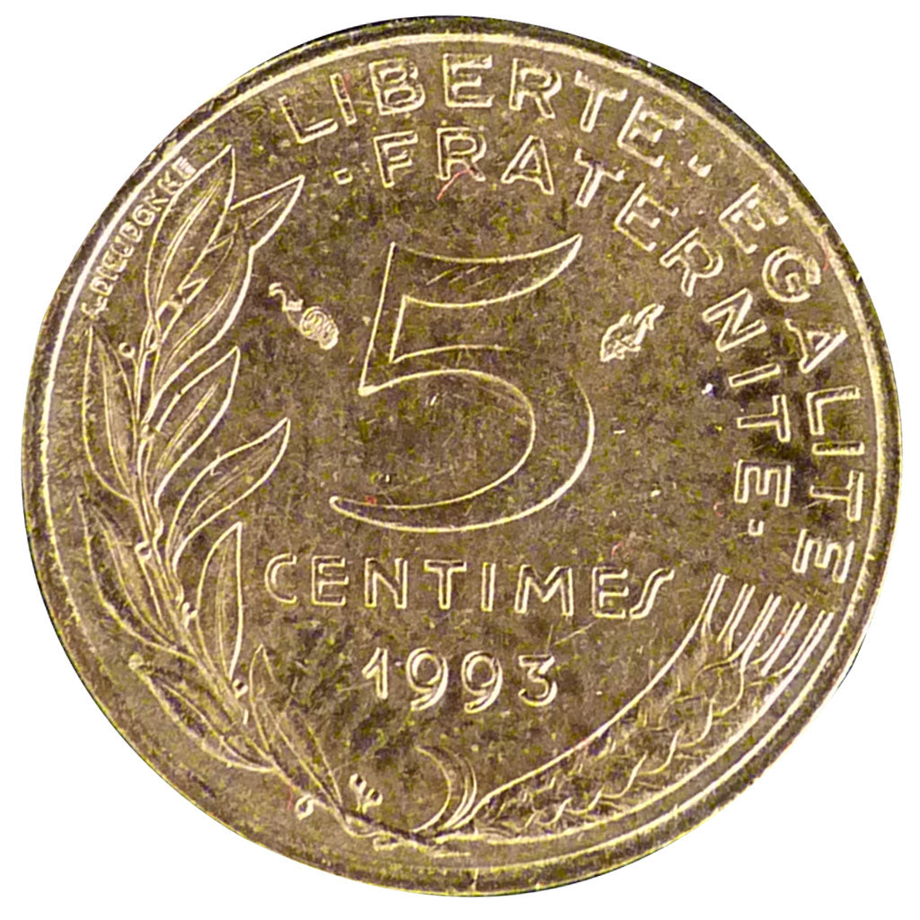 FRANCE, Marianne, 5 Centimes, 1993, Paris, KM #933, MS(65-70), Aluminum-Bronze,.