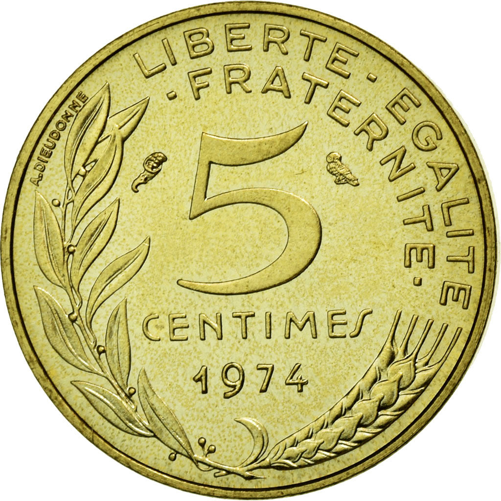 Moneta, Francia, Marianne, 5 Centimes, 1974, Paris, FDC, Alluminio-bronzo