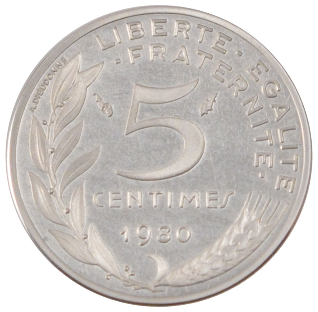 FRANCE, 5 Centimes, 1980, MS(65-70), Silver, Gadoury #174p, 5.00
