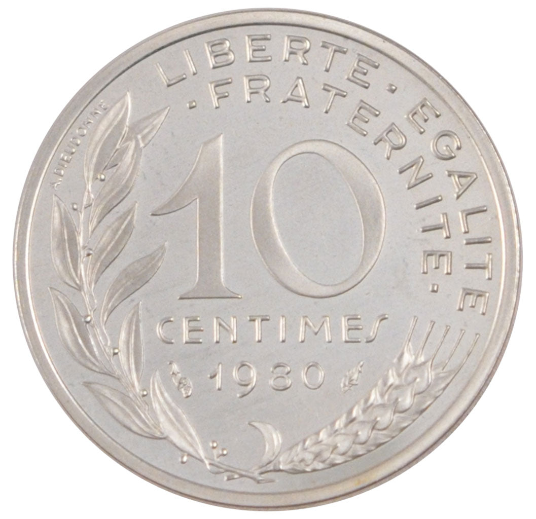FRANCE, 10 Centimes, 1980, MS(65-70), Silver, Gadoury #293p, 7.60