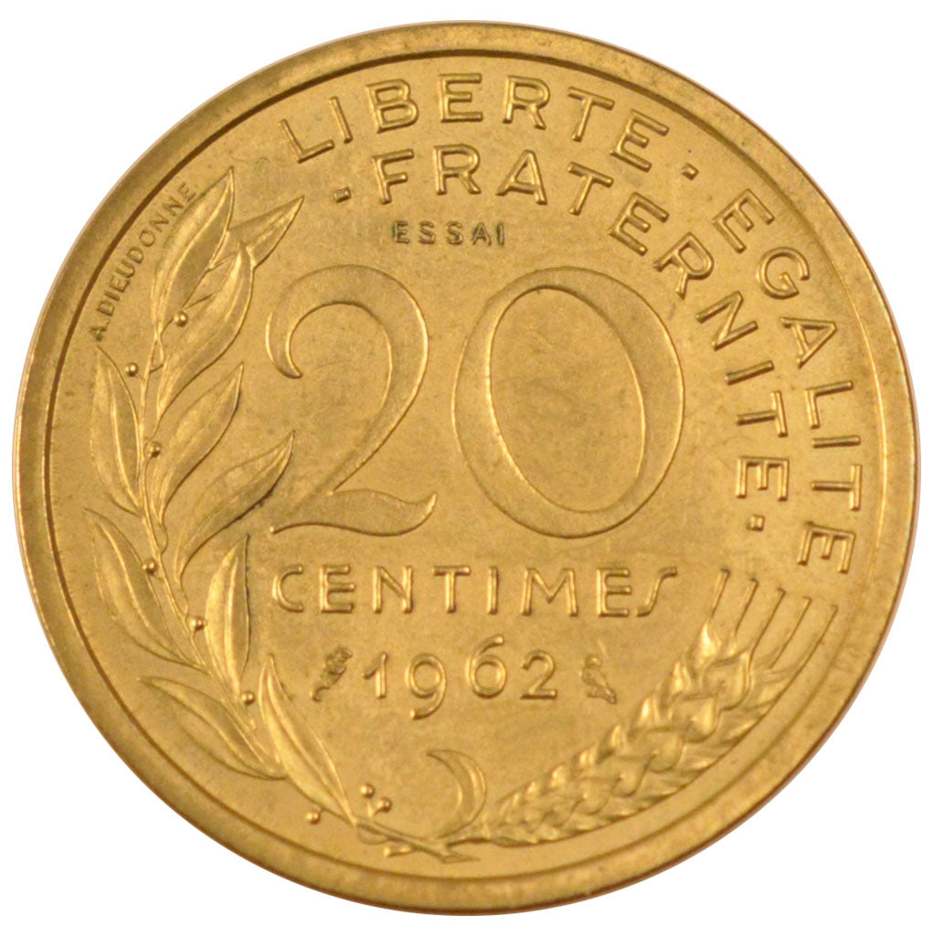 FRANCE, 20 Centimes, 1962, KM #E109, MS(65-70), Aluminum-Bronze, 4.00
