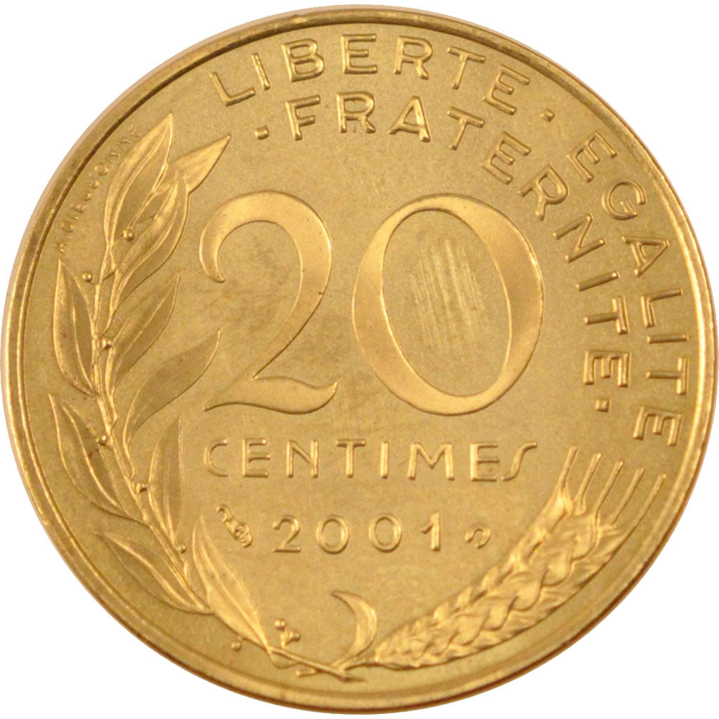 FRANCE, Marianne, 20 Centimes, 2001, Paris, KM #930, MS(65-70),...