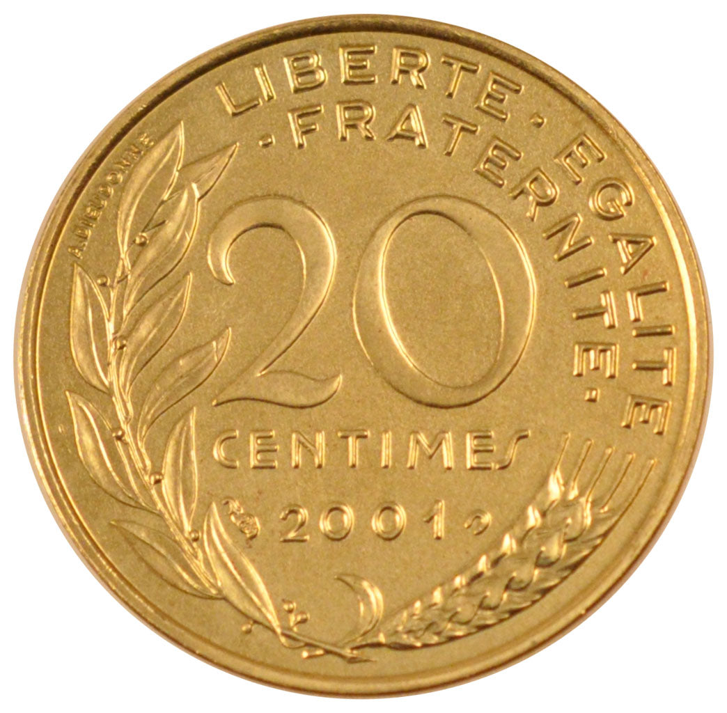 FRANCE, Marianne, 20 Centimes, 2001, Paris, KM #930, MS(65-70),...