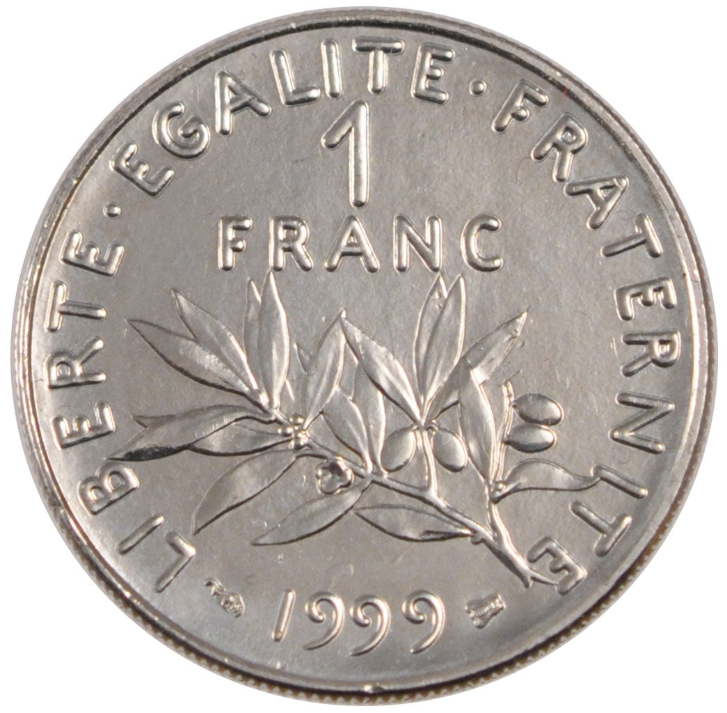 FRANCE, Semeuse, Franc, 1999, Paris, KM #925.1, MS(65-70), Nickel, 24, Gadoury..