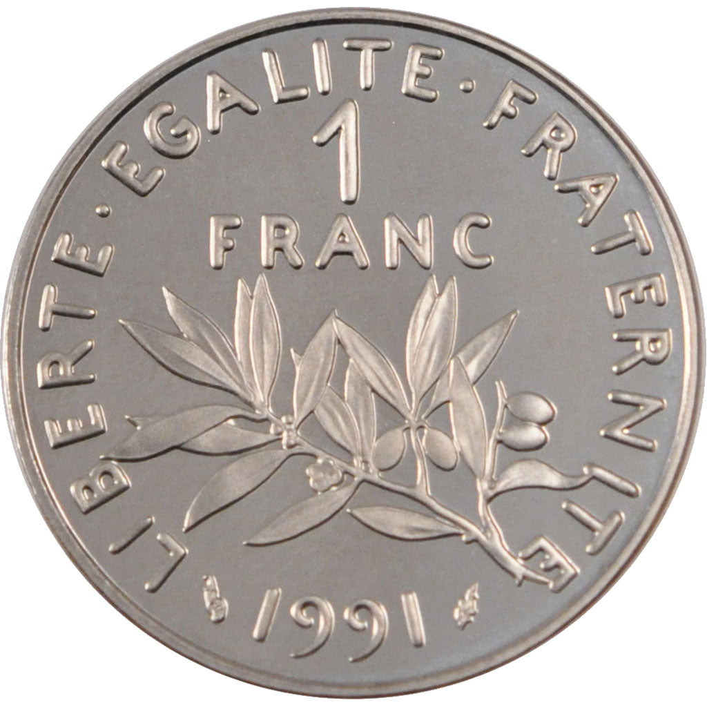 FRANCE, Semeuse, Franc, 1991, Paris, KM #925.1, MS(65-70), Nickel, 24, Gadoury..