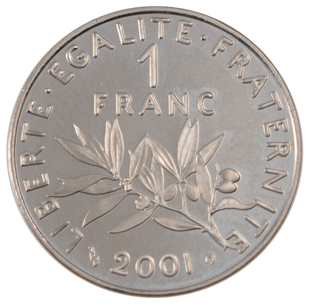 FRANCE, Semeuse, Franc, 2001, KM #925.2, MS(65-70), Nickel, 24, Gadoury #474b,..