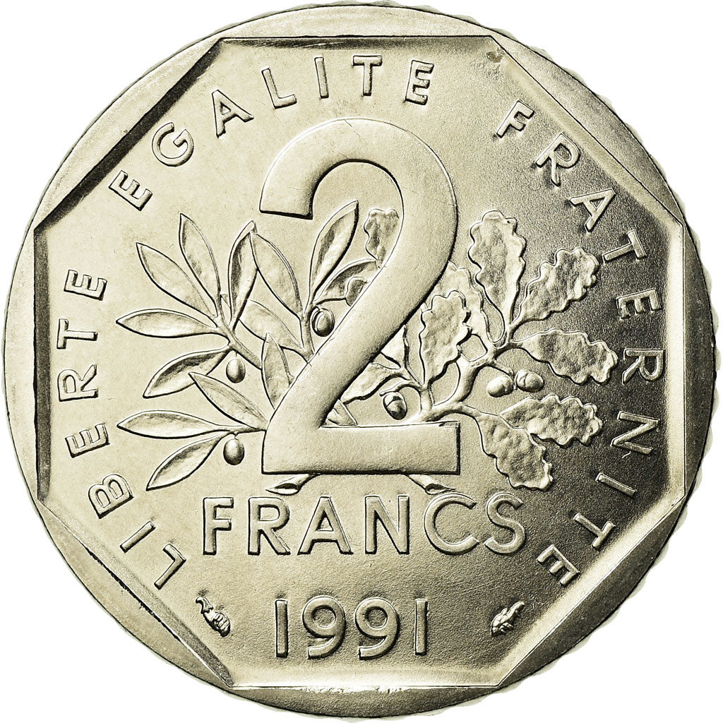 Coin, France, Semeuse, 2 Francs, 1991, MS(65-70), Nickel, KM:942.2, Gadoury:547