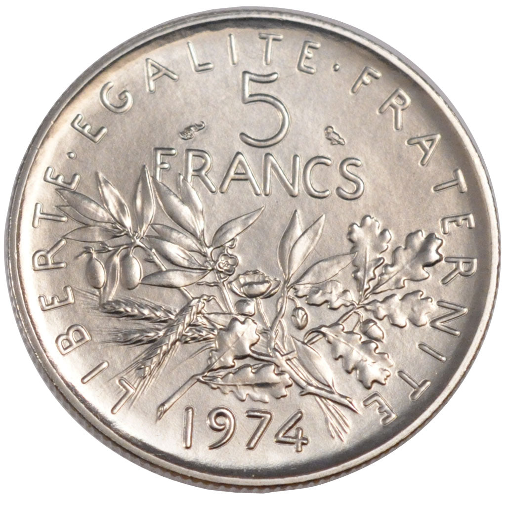 FRANCE, Semeuse, 5 Francs, 1974, Paris, KM #926a.1, MS(65-70), Nickel Clad...
