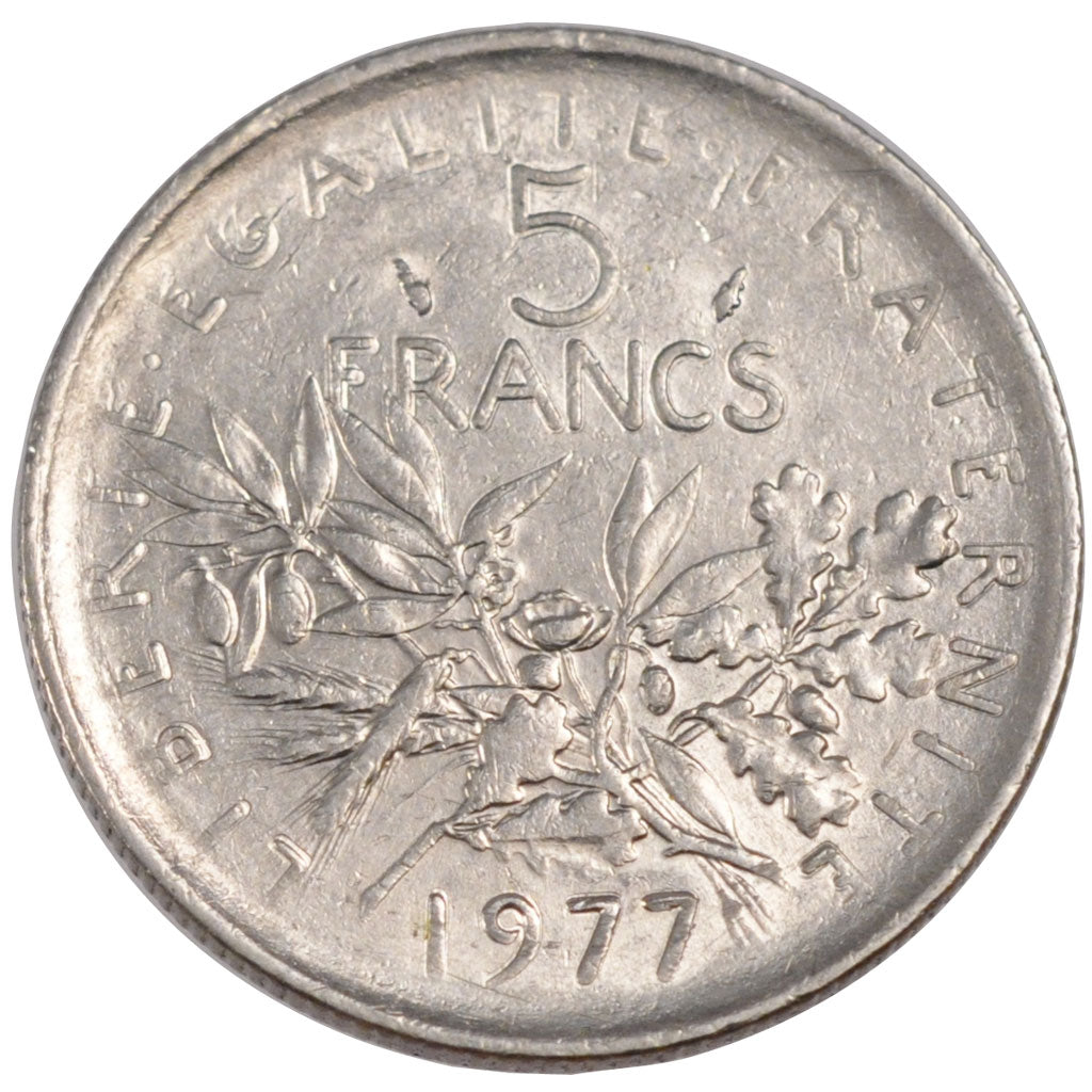 FRANCE, Semeuse, 5 Francs, 1977, Paris, KM #926a.1, EF(40-45), Nickel Clad...