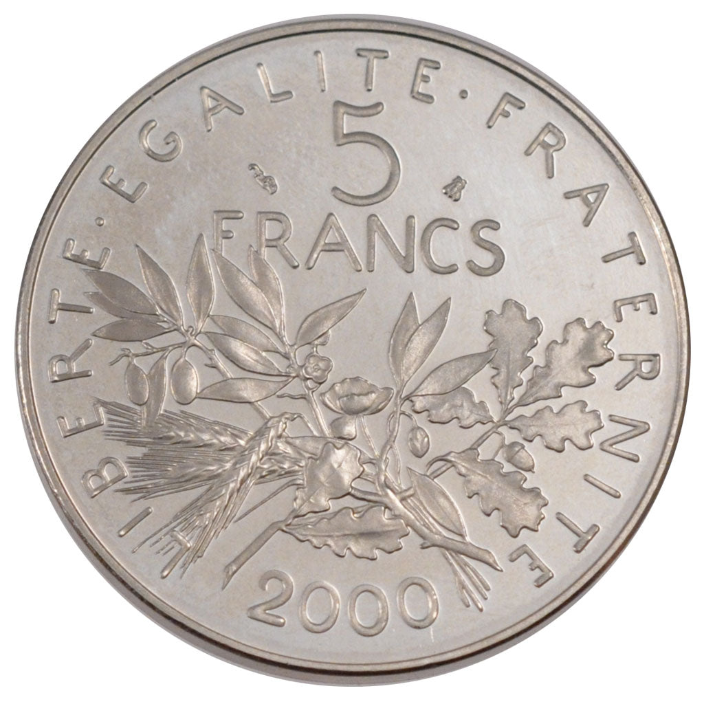 FRANCE, Semeuse, 5 Francs, 2000, Paris, KM #926a.2, MS(65-70), Nickel Clad...