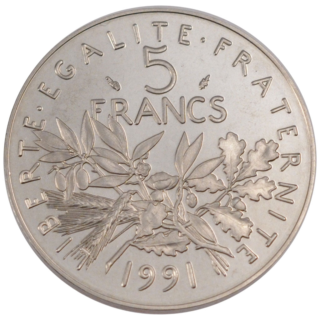 Francia, Semeuse, 5 Francs, 1991, FDC, Nichel placcato rame-nichel, Gadoury:771a