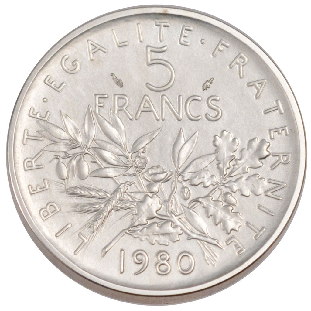 FRANCE, 5 Francs, 1980, MS(65-70), Silver, Gadoury #770p, 22.80