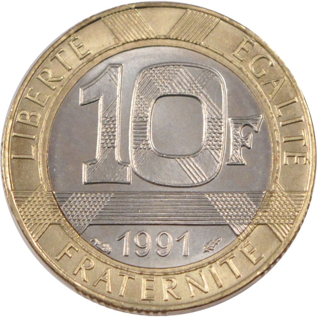FRANCE, Génie, 10 Francs, 1991, KM #964.2, MS(65-70), Aluminum-Bronze, 23, G...