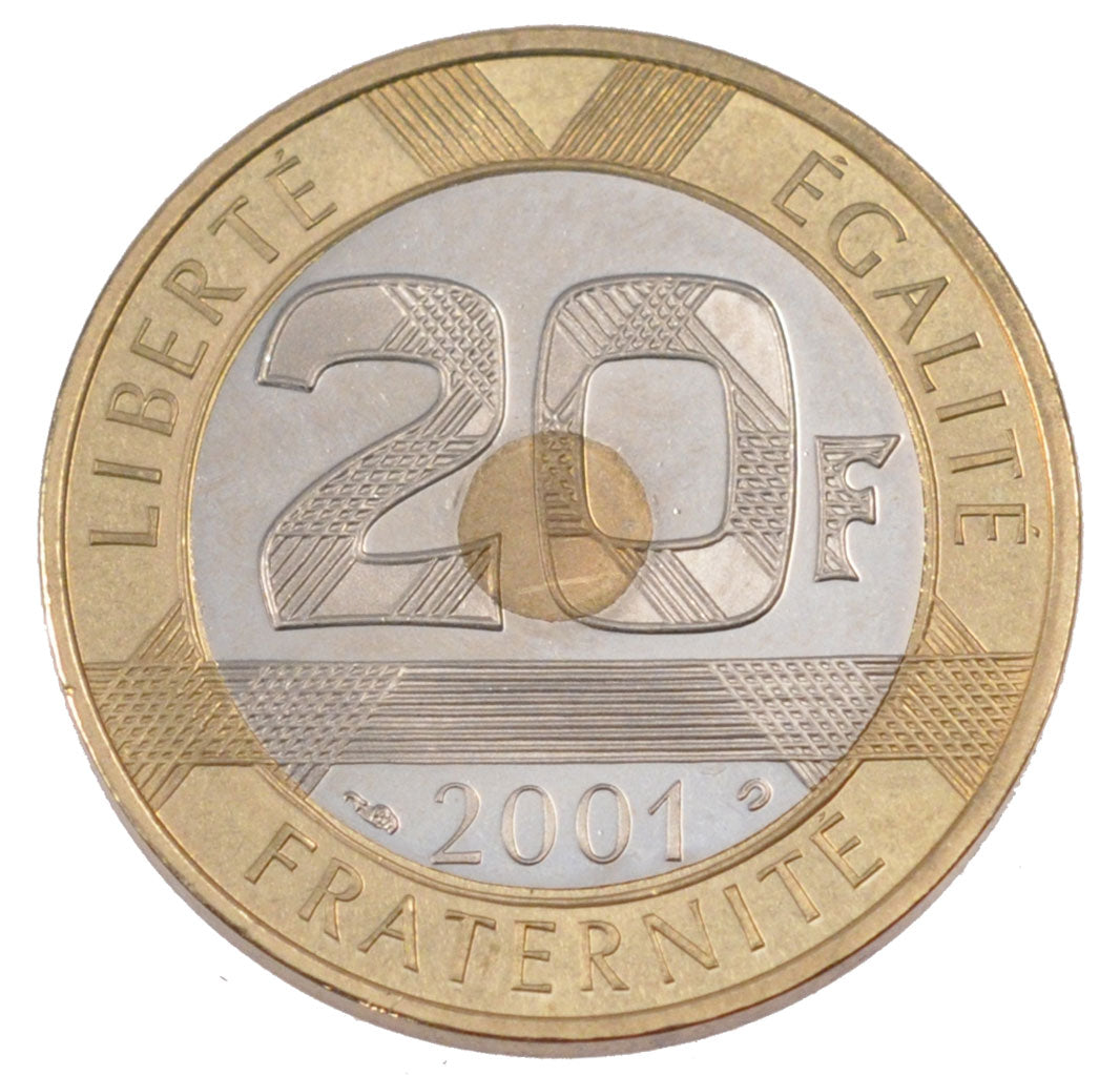 FRANCE, 20 Francs, 2001, MS(65-70), Bimetallic, Gadoury #871a, 9.00