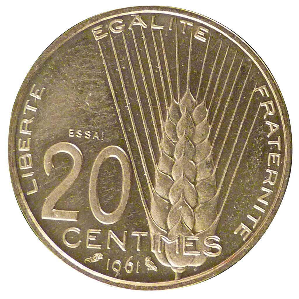 FRANCE, 20 Centimes, 1961, MS(65-70), Aluminium-Bronze, Gadoury #327, 4.00