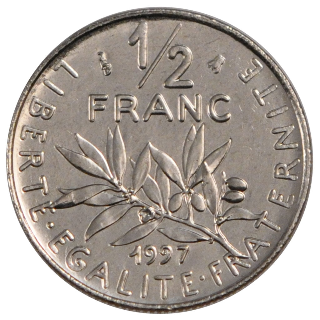 FRANCE, Semeuse, 1/2 Franc, 1997, Paris, KM #931.1, MS(65-70), Nickel, 19.5,...