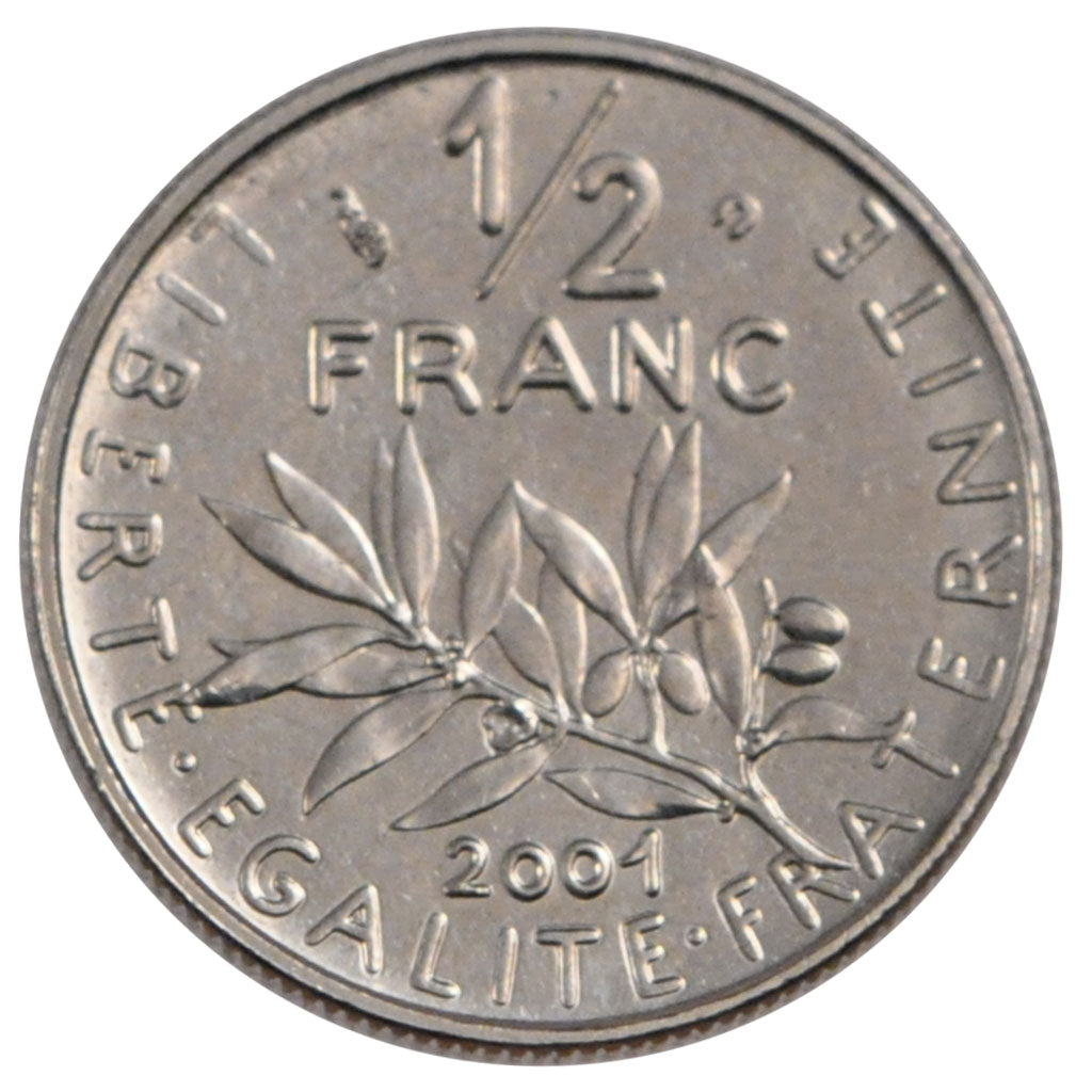 FRANCE, Semeuse, 1/2 Franc, 2001, Paris, KM #931.1, MS(65-70), Nickel, 19.5,...
