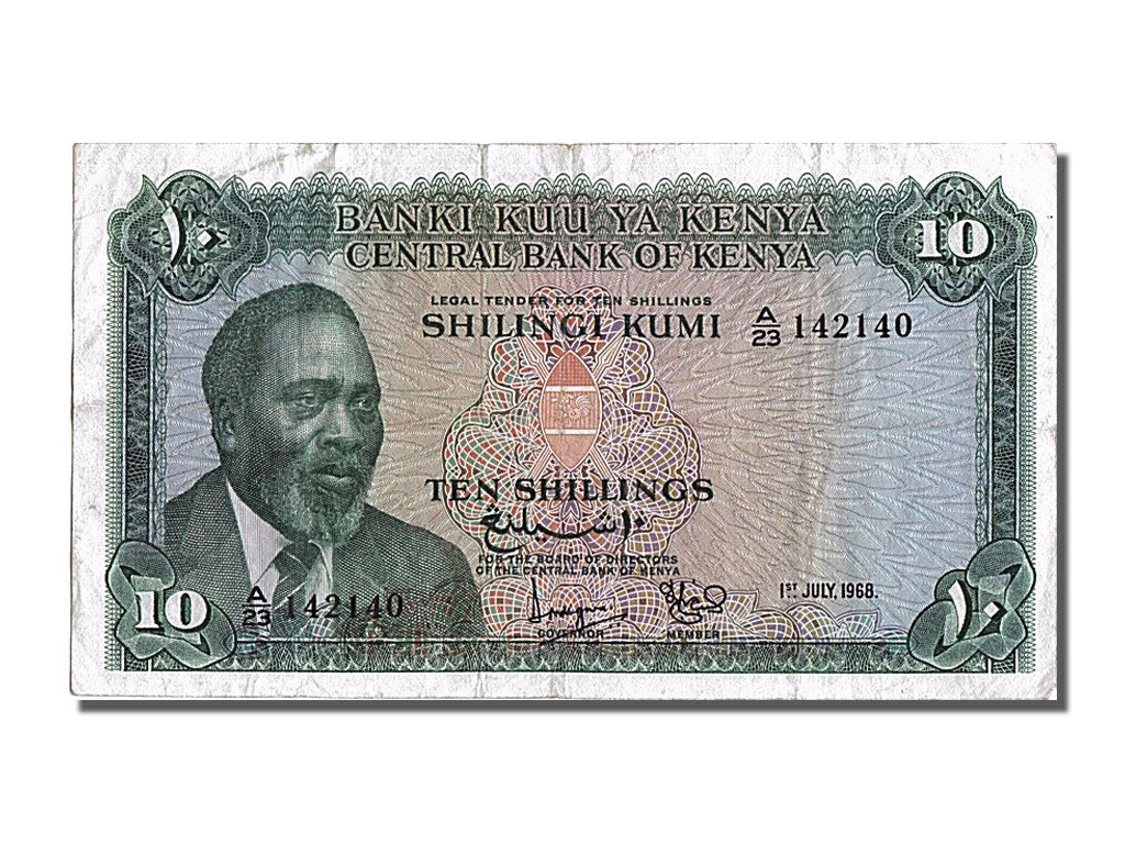 Kenya, 10 Shillings, 1968, KM #2c, 1968-07-01, EF(40-45), A.23