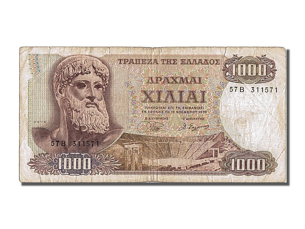 Greece, 1000 Drachmai, 1970, KM #198b, 1970-11-01, VF(30-35), 57B