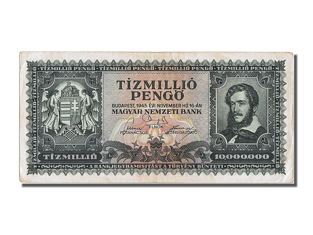 Hungary, 10,000,000 Pengö, 1945, KM #123, 1945-11-16, AU(55-58), O 075
