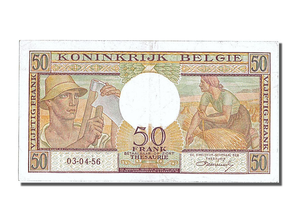 Belgium, 50 Francs, 1956, KM #133b, 1956-04-03, AU(55-58), E09