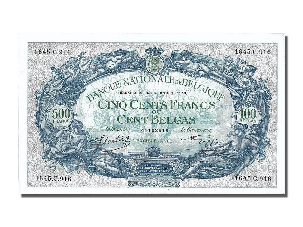Belgique, 500 Francs - 100 Belgas type 1869